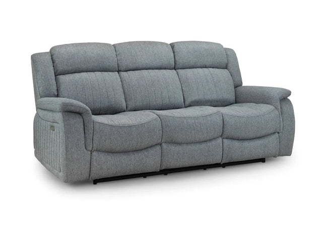 Lotus Power Recliner 3 seater - Grey Luxurious fabric, pillow-top armrests, and a smooth electric  recliner motion with plug outlets usb ports and drink holders 