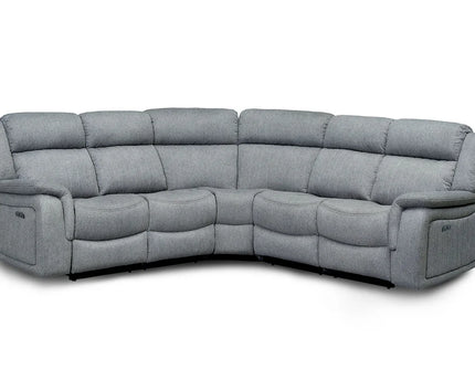 Lotus Power Recliner Corner Set - Grey Luxurious fabric, pillow-top armrests, and a smooth electric  recliner motion with plug outlets usb ports and drink holders 