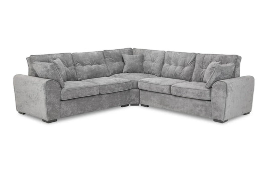 Messina 2c2 Large Corner Sofa - Grey The patterned buttoned cushions and trendy grey colour add character and style to your living room, whilst the low-to-the-floor design allows for easy access.