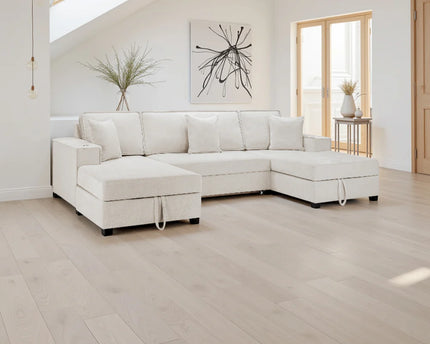Milan U Shape Sofa Bed With Storage - Beige