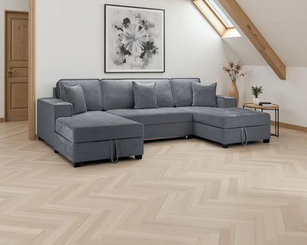 Milan U Shape Sofa Bed With Storage In Grey