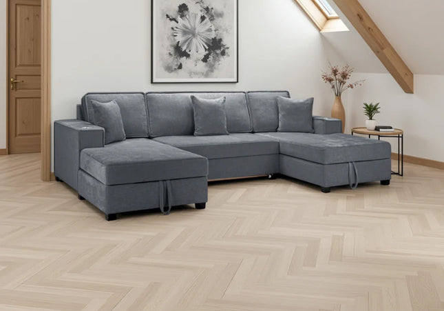 Milan U Shape Sofa Bed With Storage In Grey