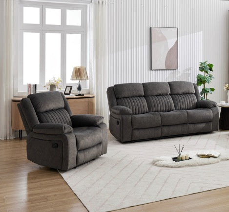 Morgan Manual Recliner 3 Seater & Chair - Iron Grey