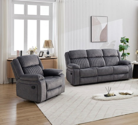 Morgan Manual Recliner 3 Seater & Chair - Slate Grey