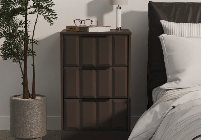 New York 3 Drawer Bedside Table in Graphite Black