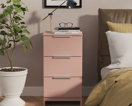Plymouth 3 Drawer Bedside Table in Kobe Pink