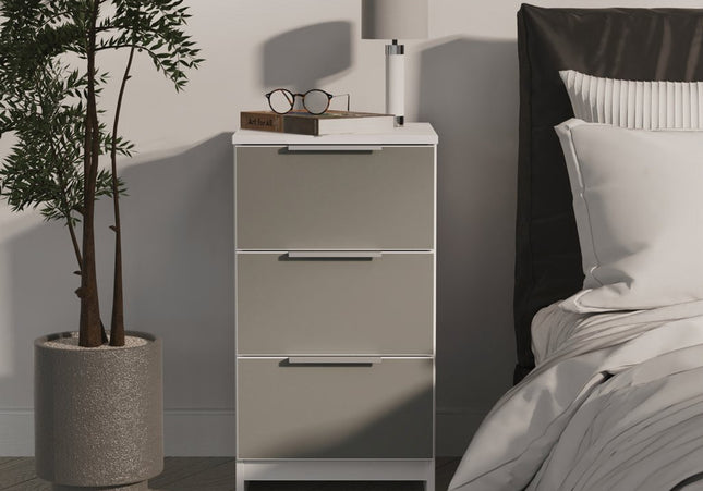 Plymouth 3 Drawer Bedside Table in Uniform Gloss & White
