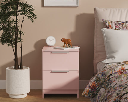 Plymouth 2 Drawer Bedside Table in Kobe Pink