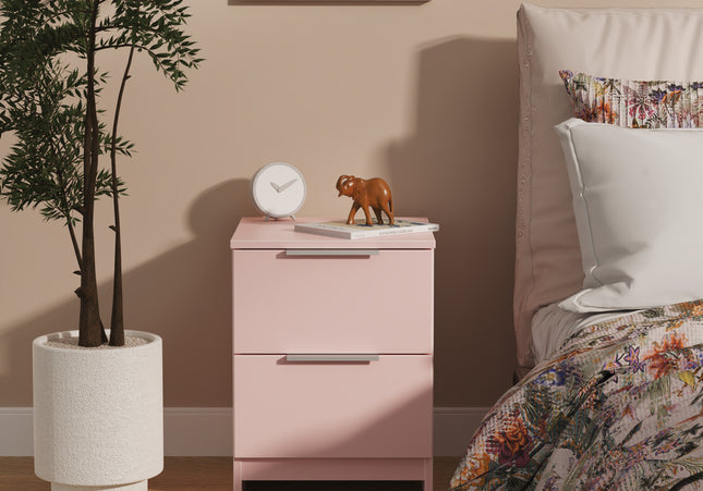 Plymouth 2 Drawer Bedside Table in Kobe Pink