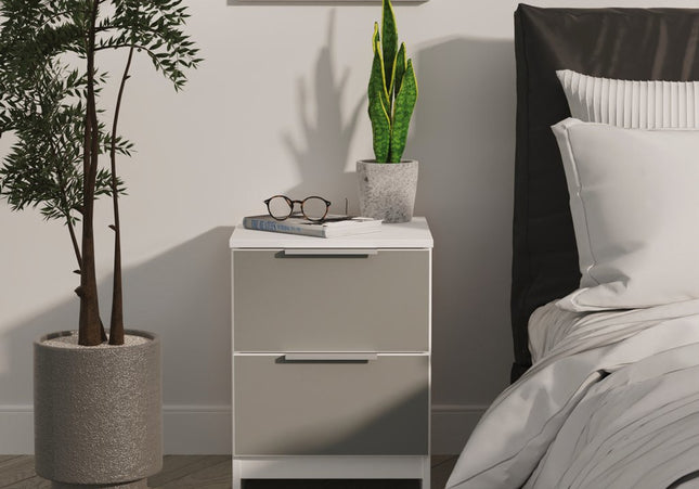 Plymouth 2 Drawer Bedside Table in Uniform Gloss & White