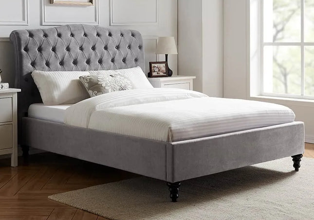 Rosa Bed - Double Or King Size - Light Grey