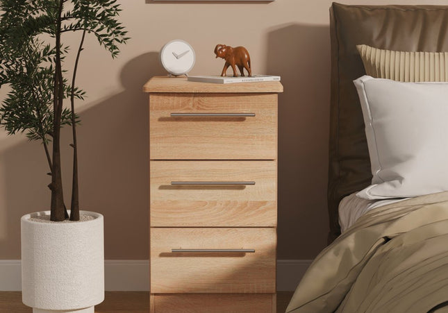 Sherwood 3 Drawer Bedside Table in Bardolino Oak