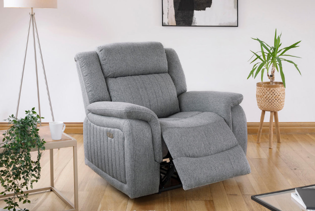Lotus Power Recliner arm chair   - Grey Luxurious fabric, pillow-top armrests, and a smooth electric  recliner motion with  usb port 