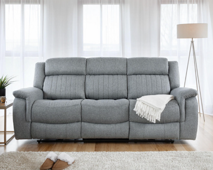Lotus Power Recliner 3 seater - Grey Luxurious fabric, pillow-top armrests, and a smooth electric  recliner motion with plug outlets usb ports and drink holders 
