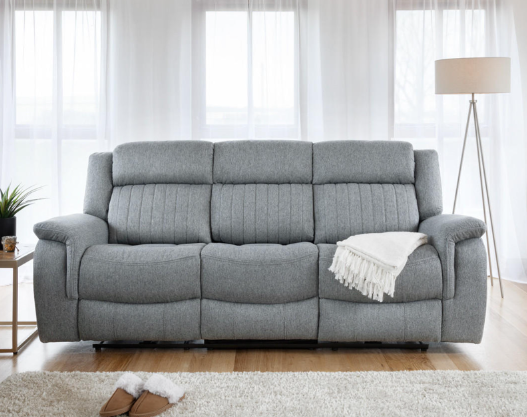 Lotus Power Recliner 3 seater - Grey Luxurious fabric, pillow-top armrests, and a smooth electric  recliner motion with plug outlets usb ports and drink holders 