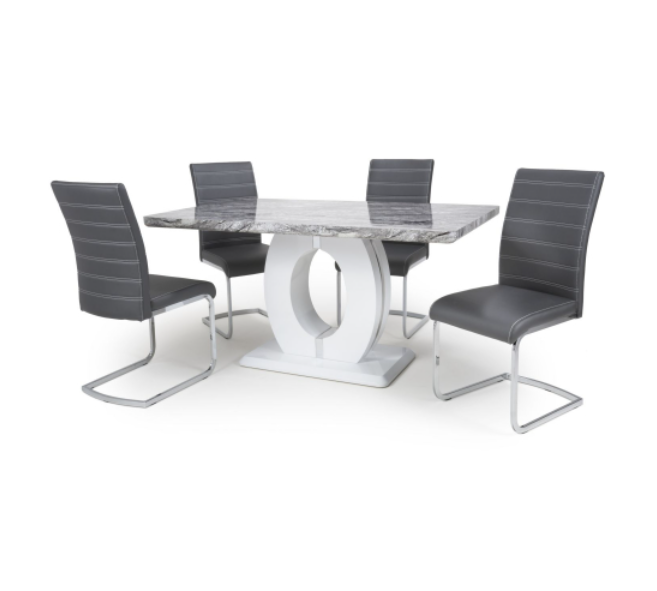 Neptune 1.5m Grey Marble Dining Set With 4 Calisto Black Dining Chairs