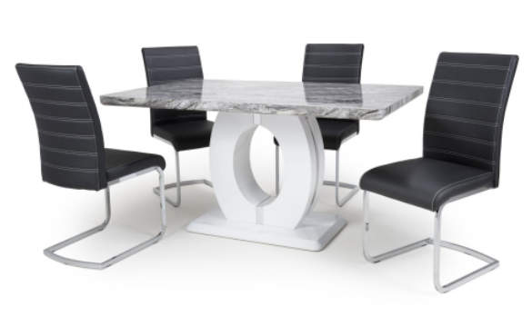 Neptune 1.2m Grey Marble Dining Set With 4 Calisto Black Dining Chairs