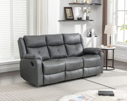 Belair grey Manual Recliner  - Grey  3 seater manual recliner upholstered in a comfortable grey faux leather  fabric