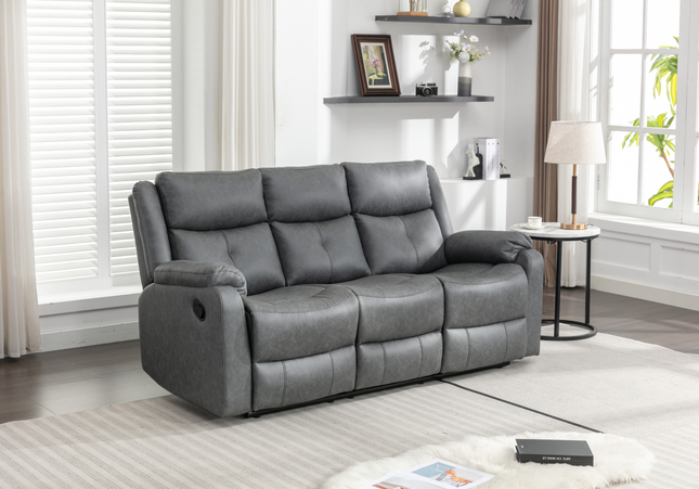 Belair grey Manual Recliner  - Grey  3 seater manual recliner upholstered in a comfortable grey faux leather  fabric