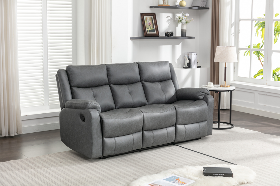 Belair grey Manual Recliner  - Grey  3 seater manual recliner upholstered in a comfortable grey faux leather  fabric