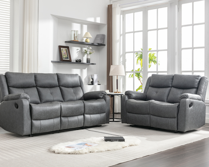 Belair grey Manual Recliner  - Grey  3+2 seater manual recliner upholstered in a comfortable grey faux leather  fabric