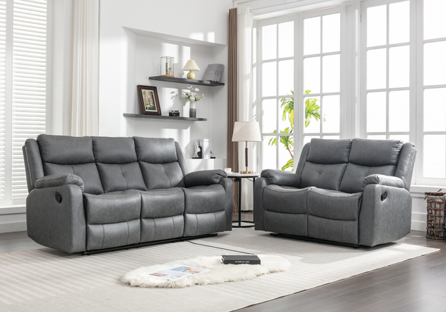 Belair grey Manual Recliner  - Grey  3+2 seater manual recliner upholstered in a comfortable grey faux leather  fabric