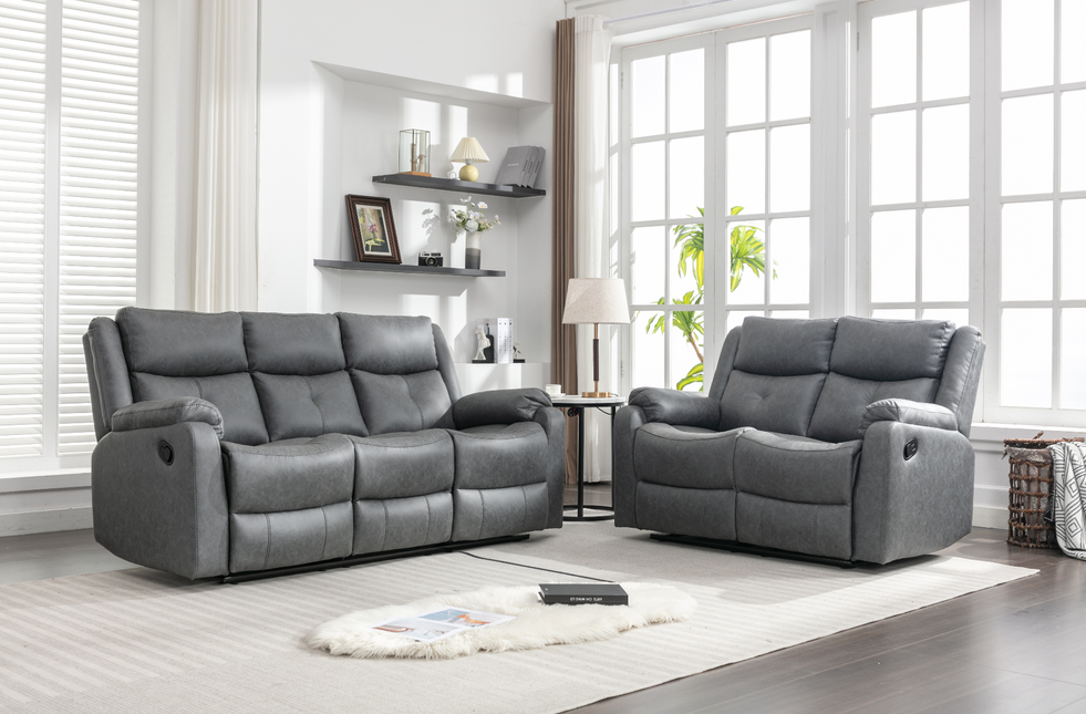 Belair grey Manual Recliner  - Grey  3+2 seater manual recliner upholstered in a comfortable grey faux leather  fabric