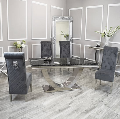 London 1.5m Black Marble Table With 4 Dark Grey Lucy Chairs