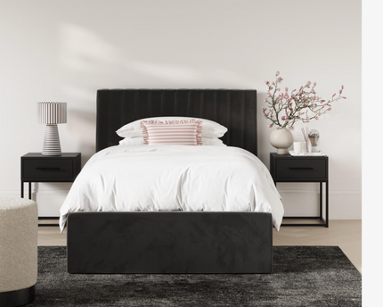  black upholstered bed,