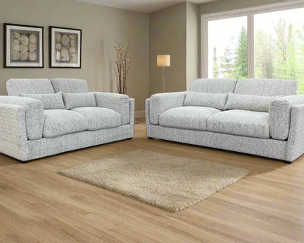 The Bari 3+2  Seater plush comfort with  soft plump cushions and gentle arm cushions. In grey