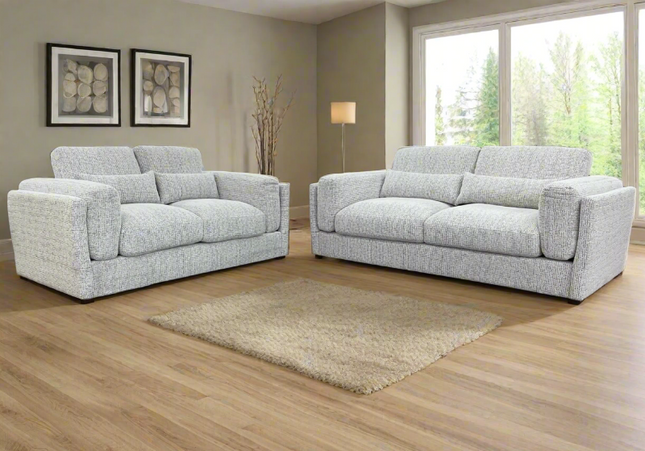 The Bari 3+2  Seater plush comfort with  soft plump cushions and gentle arm cushions. In grey