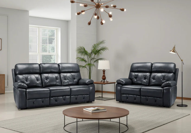 Cody Manual Recliner 3+2 Sofa Set In Black Faux Leather
