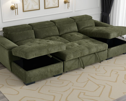 Alaya U Shape Sofa Bed In Green