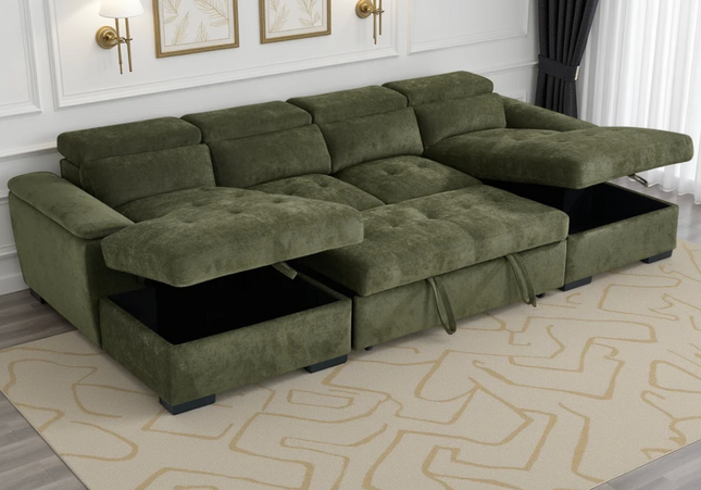 Alaya U Shape Sofa Bed In Green