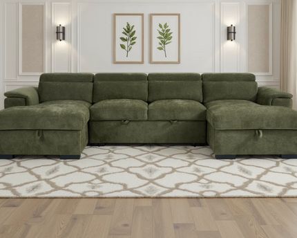 Alaya U Shape Sofa Bed In Green