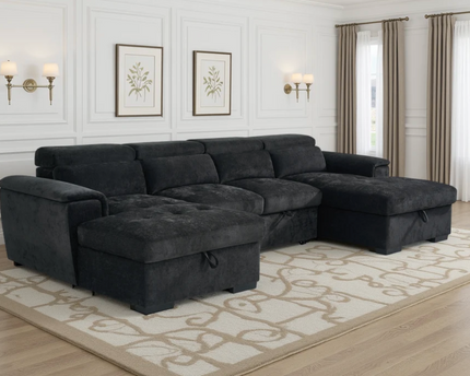 Alaya U Shape Sofa Bed In Black