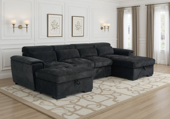 Alaya U Shape Sofa Bed In Black