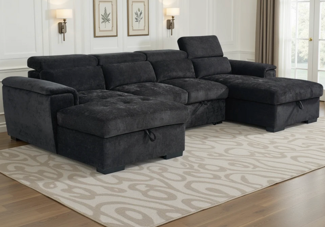Alaya U Shape Sofa Bed In Black