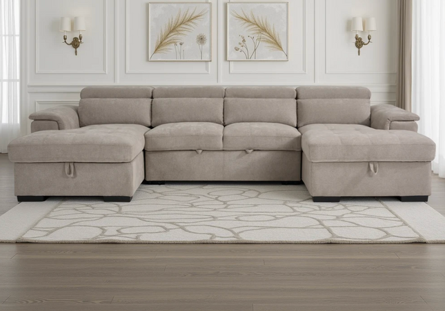 Alaya U Shape Sofa Bed In Beige