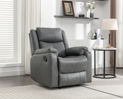 Belair Grey Manual Recliner chair -     upholstered in a grey comfortable faux leather fabric