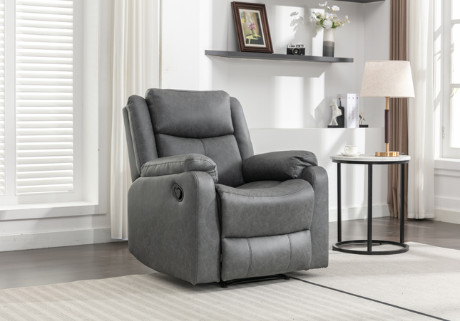 Belair Grey Manual Recliner chair -     upholstered in a grey comfortable faux leather fabric