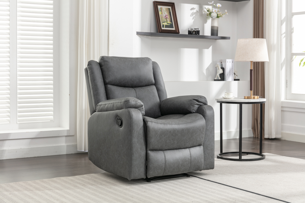 Belair Grey Manual Recliner chair -     upholstered in a grey comfortable faux leather fabric