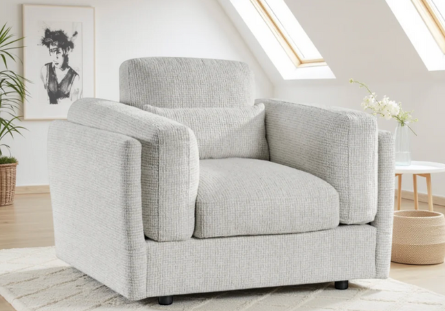 The Bari ARMCHAIR Beige, plush comfort with  soft plump cushions and gentle arm cushions.