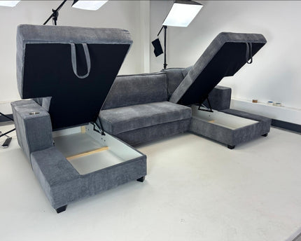 Milan U Shape Sofa Bed With Storage In Grey