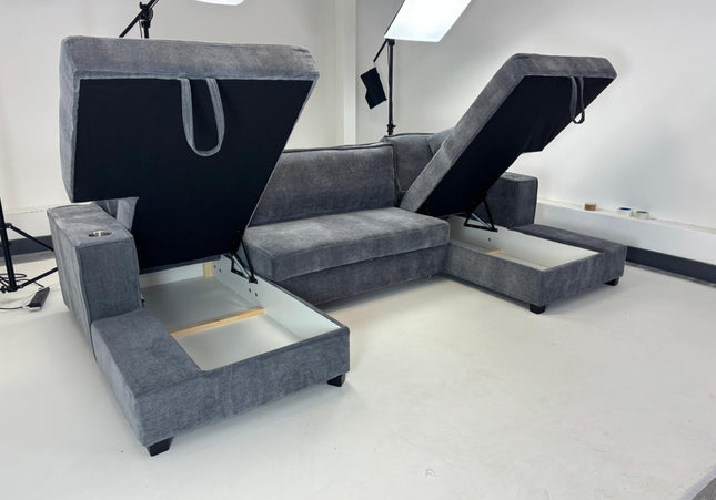Milan U Shape Sofa Bed With Storage In Grey