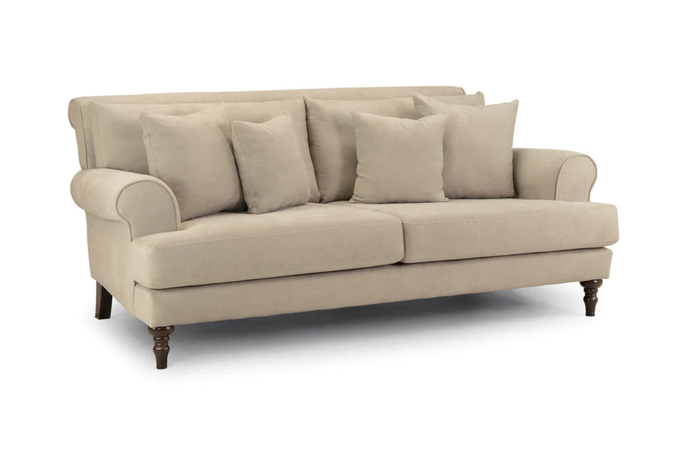 Summer 3 Seat Sofa  - beige
Featuring classically scrolled arms and gorgeously turned wooden legs, The remarkably soft, removable cushions with anti-slip panels keep your sofa looking immaculate
