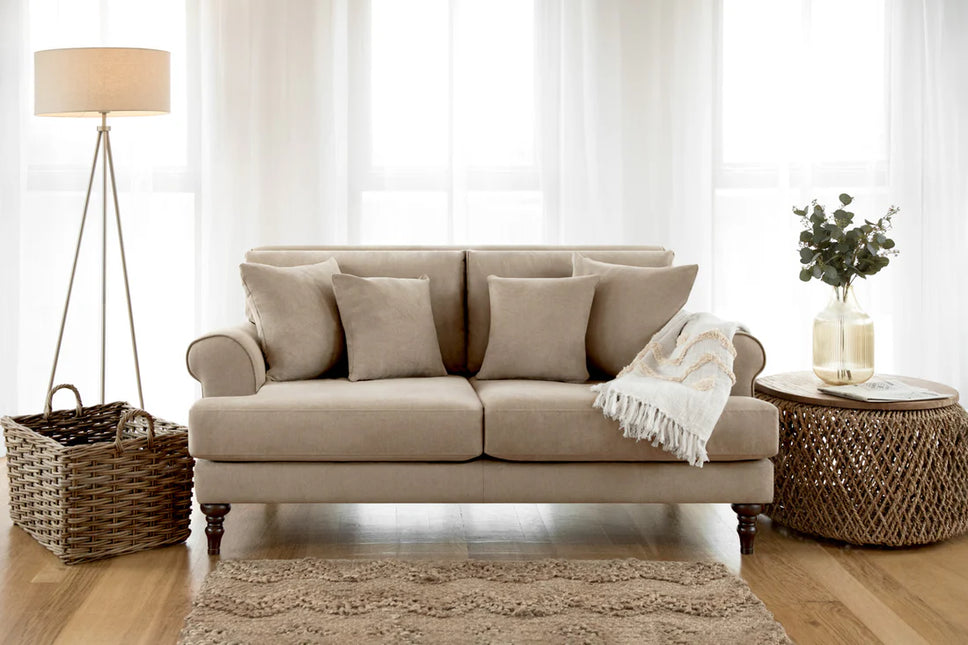 Summer 2 Seat Sofa  - beige
Featuring classically scrolled arms and gorgeously turned wooden legs, The remarkably soft, removable cushions with anti-slip panels keep your sofa looking immaculate