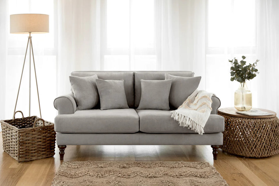 Summer 2 Seat Sofa  - Grey
Featuring classically scrolled arms and gorgeously turned wooden legs, The remarkably soft, removable cushions with anti-slip panels keep your sofa looking immaculate