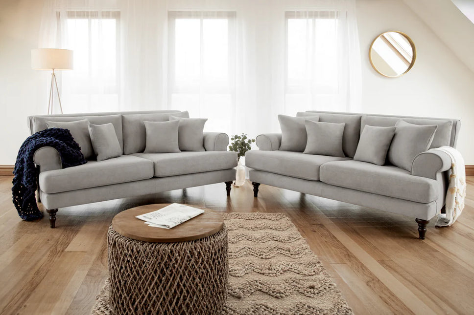 Summer 3+2 Seat Sofa Set - Grey
Featuring classically scrolled arms and gorgeously turned wooden legs, The remarkably soft, removable cushions with anti-slip panels keep your sofa looking immaculate