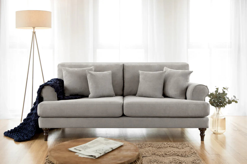Summer 3 Seat Sofa - Grey
Featuring classically scrolled arms and gorgeously turned wooden legs, The remarkably soft, removable cushions with anti-slip panels keep your sofa looking immaculate